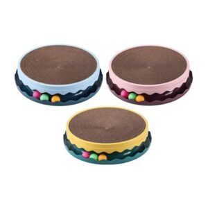 Cozy Paws Round Cardboard Cat Scratcher with Rolling Ball – (Mixed Colors)